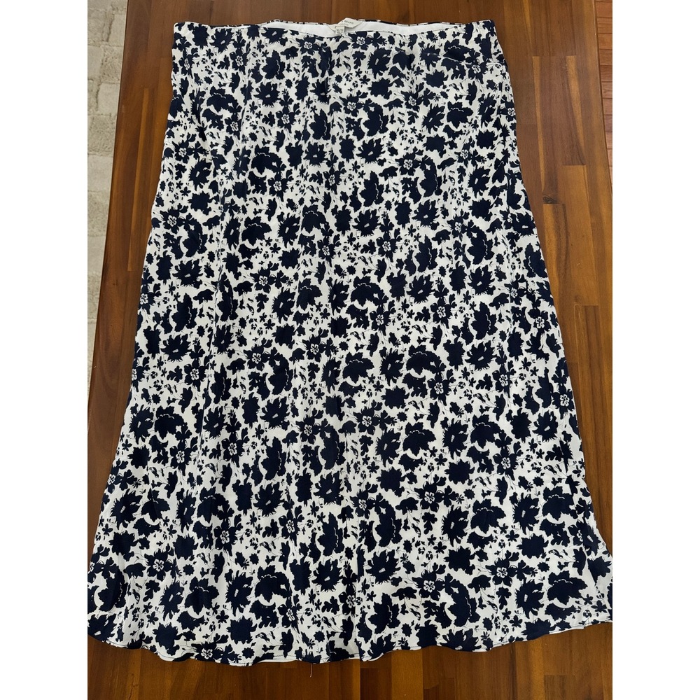 Lucky Brand Floral Boho Midi Skirt Womens XL Navy Blue A-Line Lined Flowy